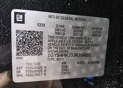 2018 Cadillac Escalade Esv Luxury z USA, uszkodzony, nr VIN 1GYS4HKJ3JR298651